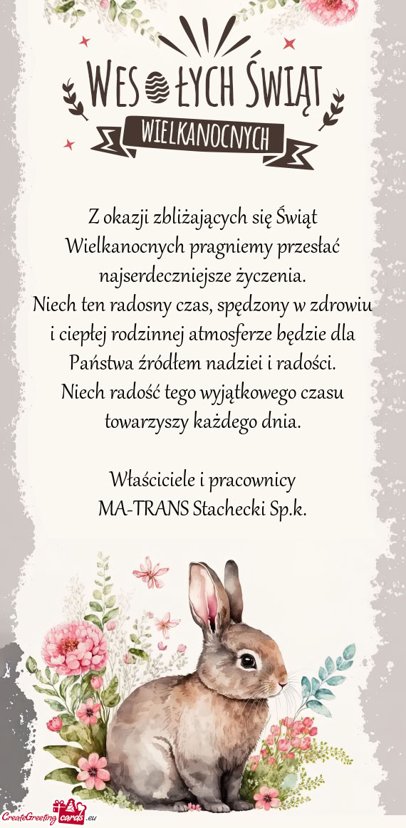 Z okazji zbliżających się Świąt Wielkanocnych pragniemy przesłać najserdeczniejsze życzenia