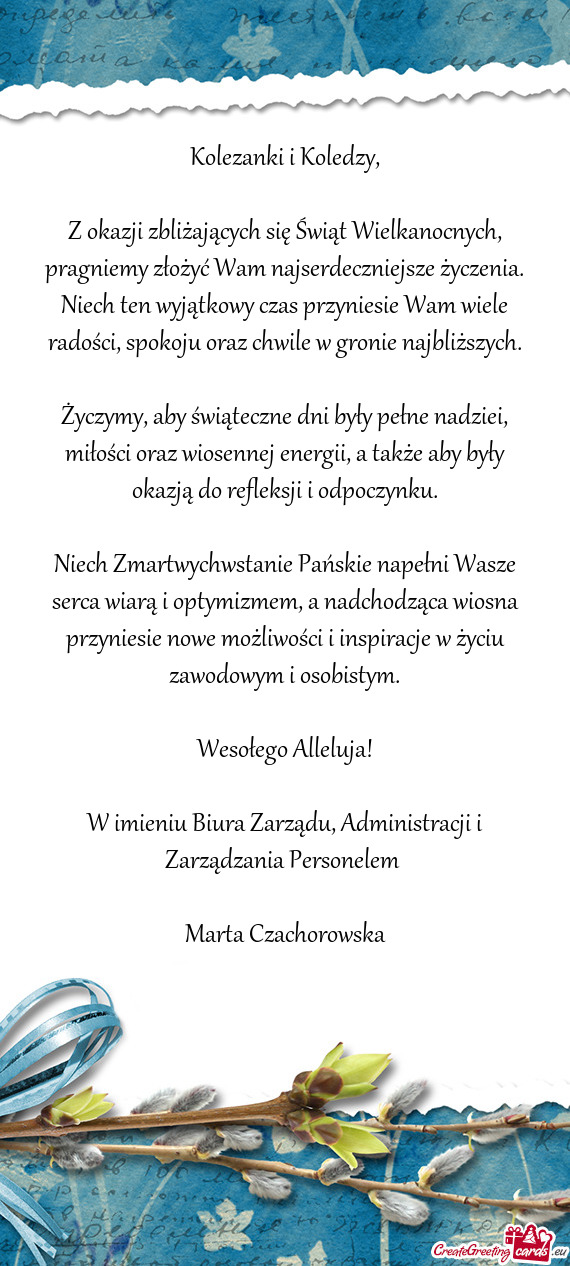 Z okazji zbliżających się Świąt Wielkanocnych, pragniemy złożyć Wam najserdeczniejsze życze