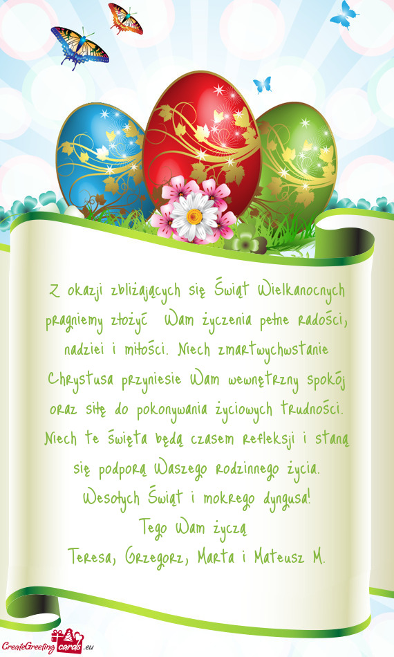 Z okazji zbliżających się Świąt Wielkanocnych pragniemy złożyć Wam życzenia pełne radośc
