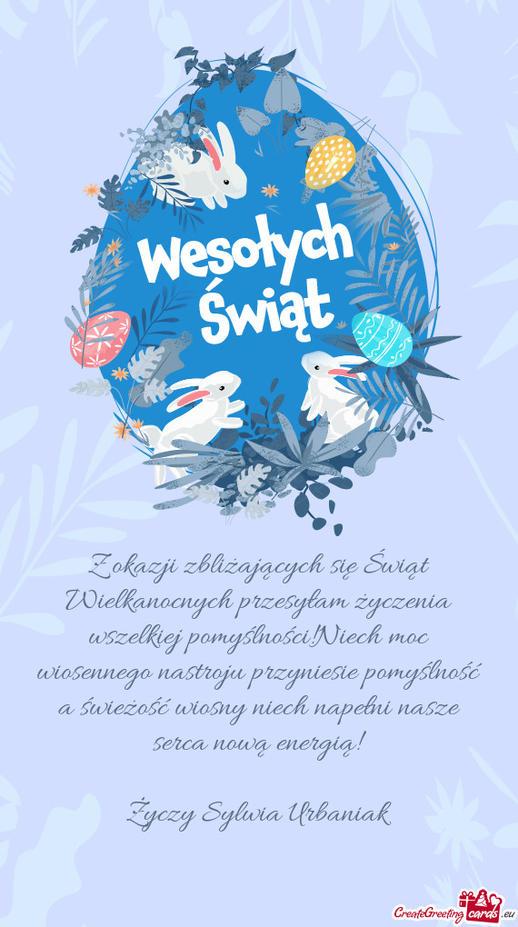 Z okazji zbliżających się Świąt Wielkanocnych przesyłam życzenia wszelkiej pomyślności!Niec