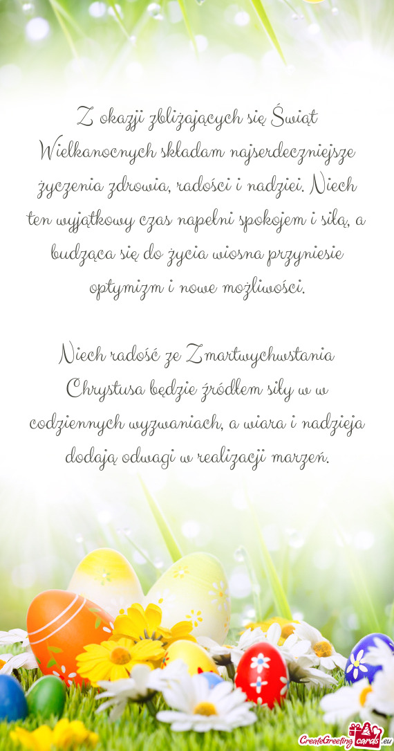 Z okazji zbliżających się Świąt Wielkanocnych składam najserdeczniejsze życzenia zdrowia, rad