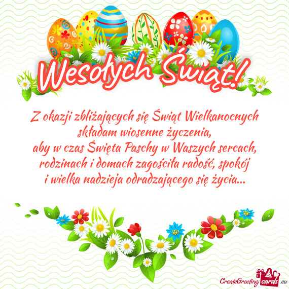 Z okazji zbliżających się Świąt Wielkanocnych  składam wiosenne