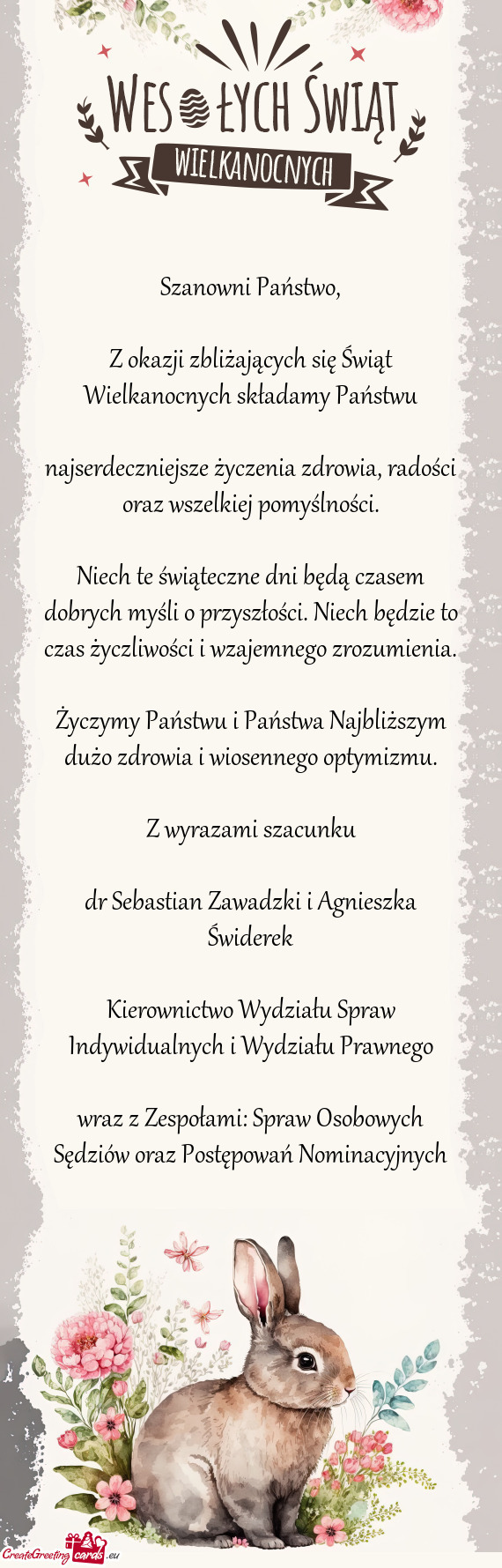 Z okazji zbliżających się Świąt Wielkanocnych składamy Państwu