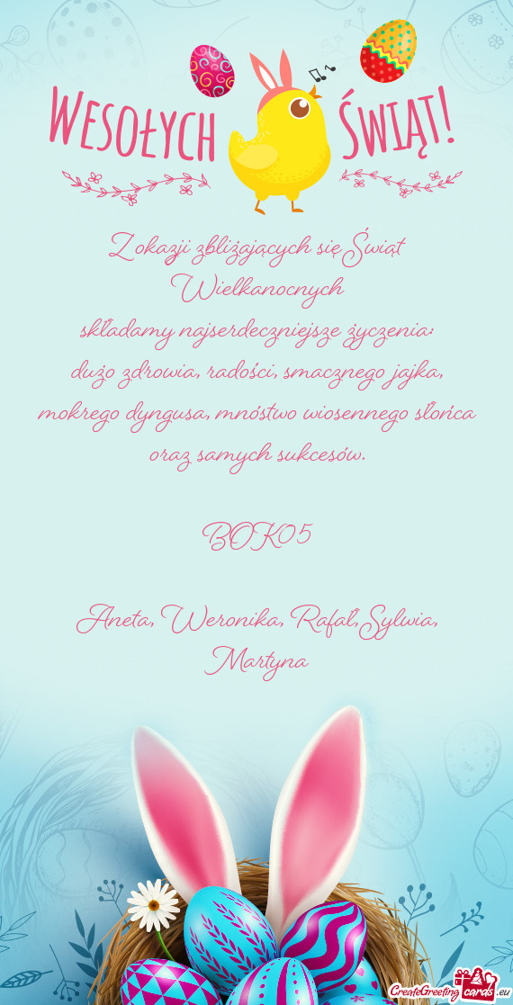 Z okazji zbliżających się Świąt Wielkanocnych  składamy