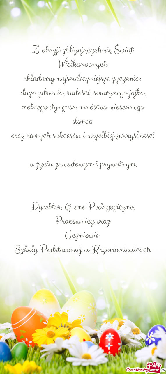 Z okazji zbliżających się Świąt Wielkanocnych  składamy