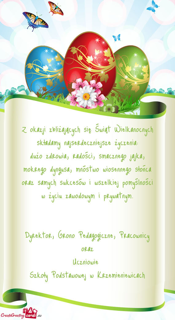 Z okazji zbliżających się Świąt Wielkanocnych  składamy