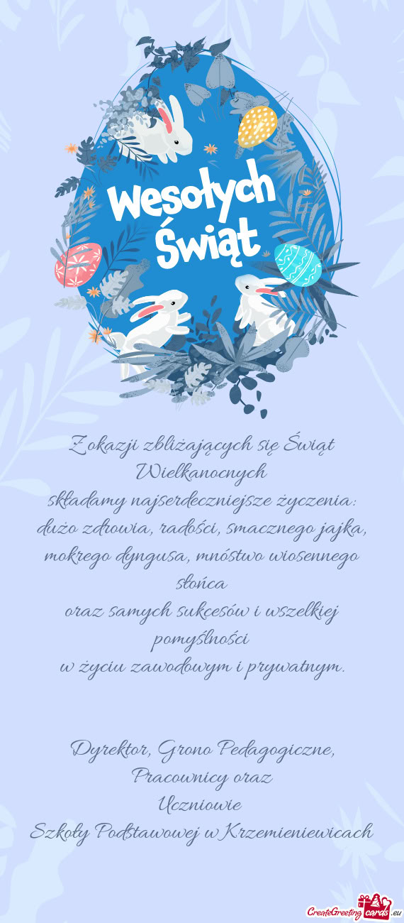 Z okazji zbliżających się Świąt Wielkanocnych  składamy