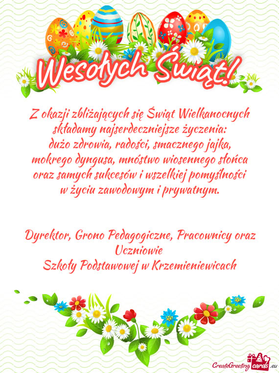 Z okazji zbliżających się Świąt Wielkanocnych  składamy