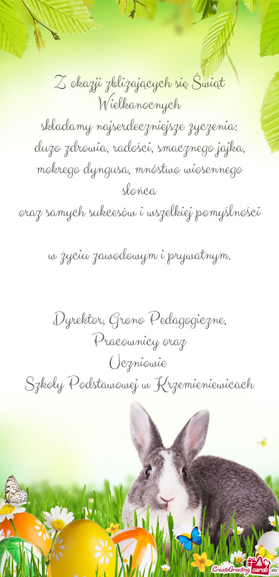 Z okazji zbliżających się Świąt Wielkanocnych  składamy