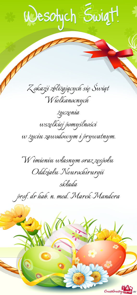 Z okazji zbliżających się Świąt Wielkanocnych życzenia wszelkiej pomyślności w życiu