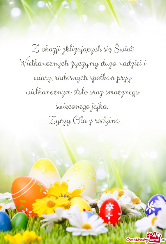 Z okazji zblizających się Świat Wielkanocnych życzymy dużo nadziei i wiary, radosnych spotkań