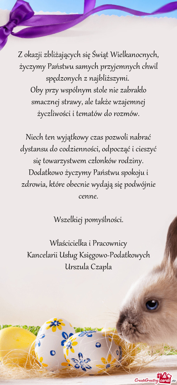 Z okazji zbliżających się Świąt Wielkanocnych, życzymy Państwu samych przyjemnych chwil spęd