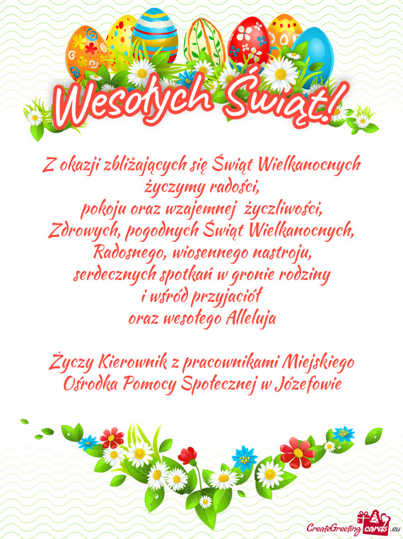 Z okazji zbliżających się Świąt Wielkanocnych życzymy radości