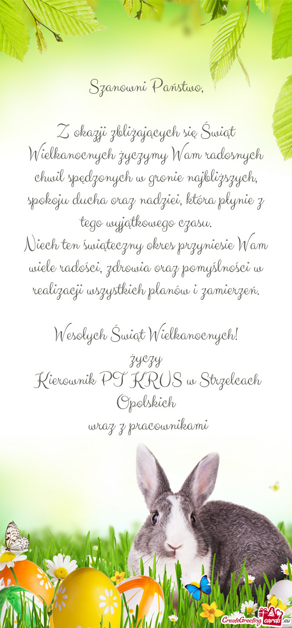 Z okazji zbliżających się Świąt Wielkanocnych życzymy Wam radosnych chwil spędzonych w gronie