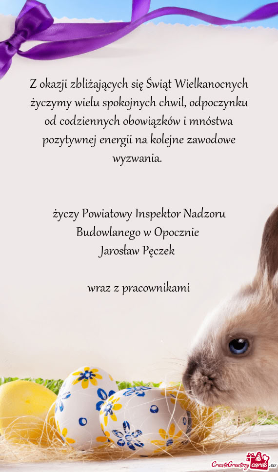 Z okazji zbliżających się Świąt Wielkanocnych życzymy wielu spokojnych chwil, odpoczynku od co