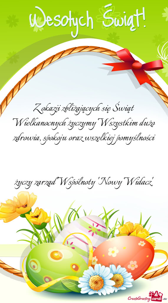 Z okazji zbliżających się Świąt Wielkanocnych życzymy Wszystkim dużo zdrowia, spokoju oraz ws