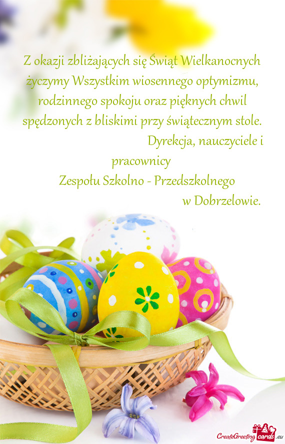 Z okazji zbliżających się Świąt Wielkanocnych życzymy Wszystkim wiosennego optymizmu