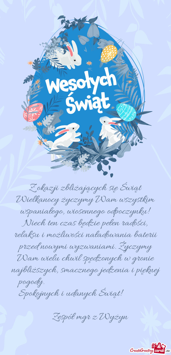 Z okazji zbliżających się Świąt Wielkanocy życzymy Wam wszystkim wspaniałego, wiosennego odpo