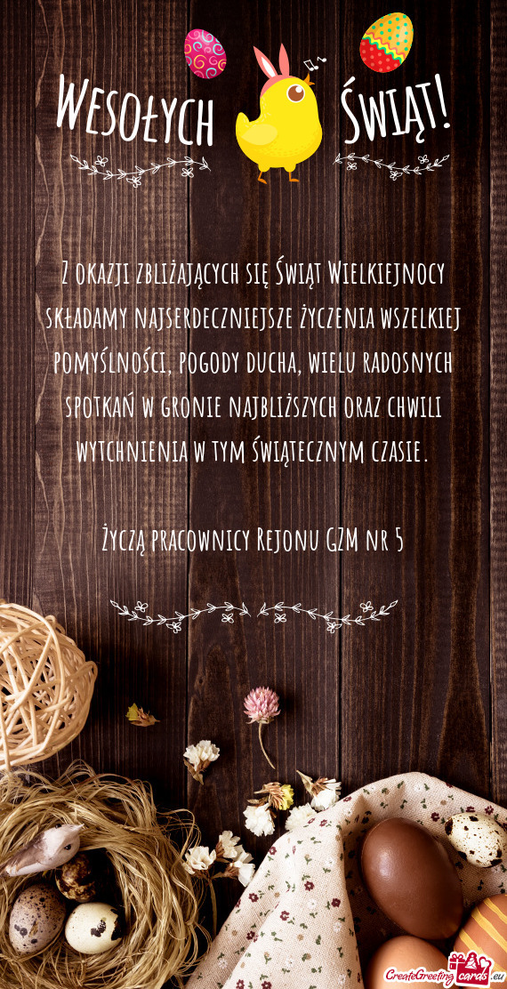 Z okazji zbliżających się Świąt Wielkiejnocy składamy najserdeczniejsze