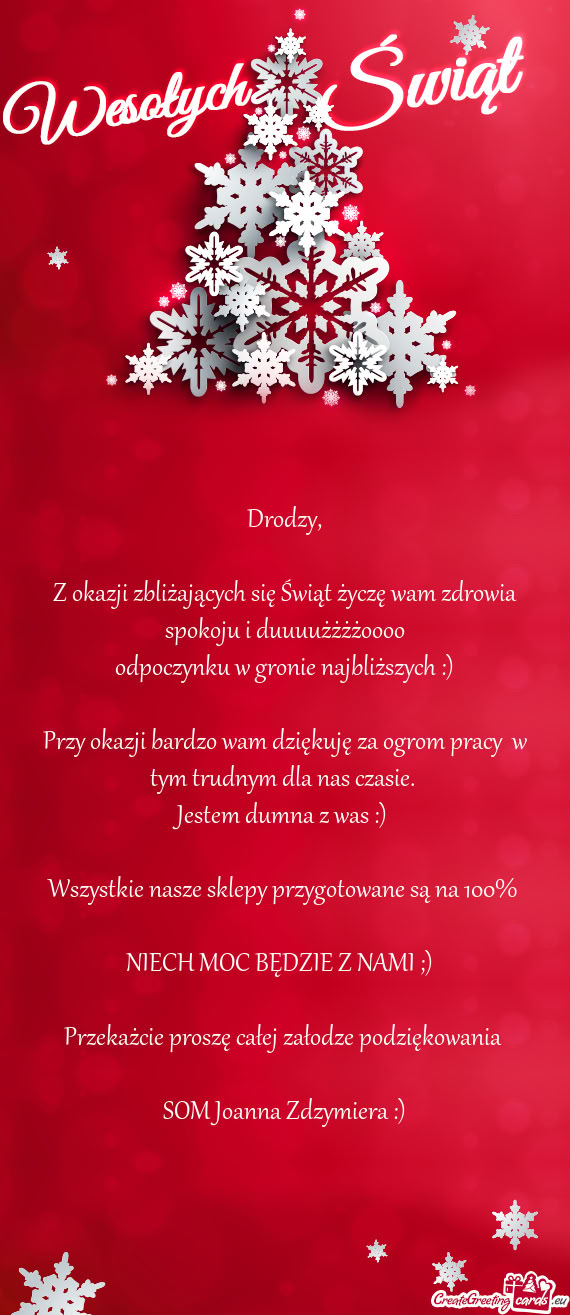 Z okazji zbliżających się Świąt życzę wam zdrowia spokoju i duuuużżżżoooo