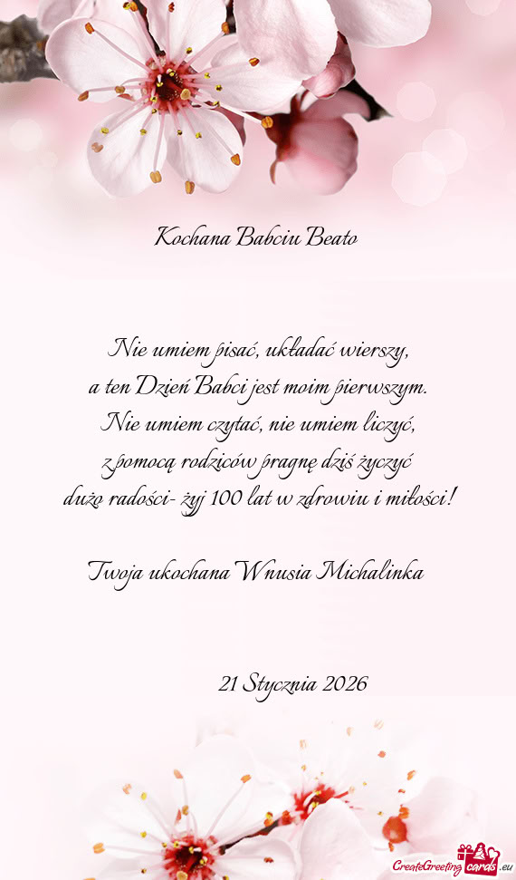 Z pomocą rodziców pragnę dziś życzyć