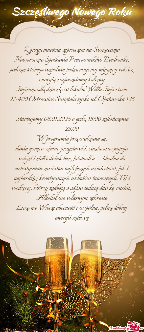 Z przyjemnością zapraszam na Świąteczno Noworoczne Spotkanie Pracowników Biedronki