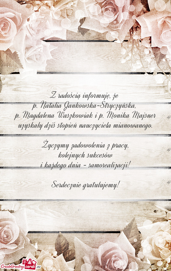 Z radością informuję, że