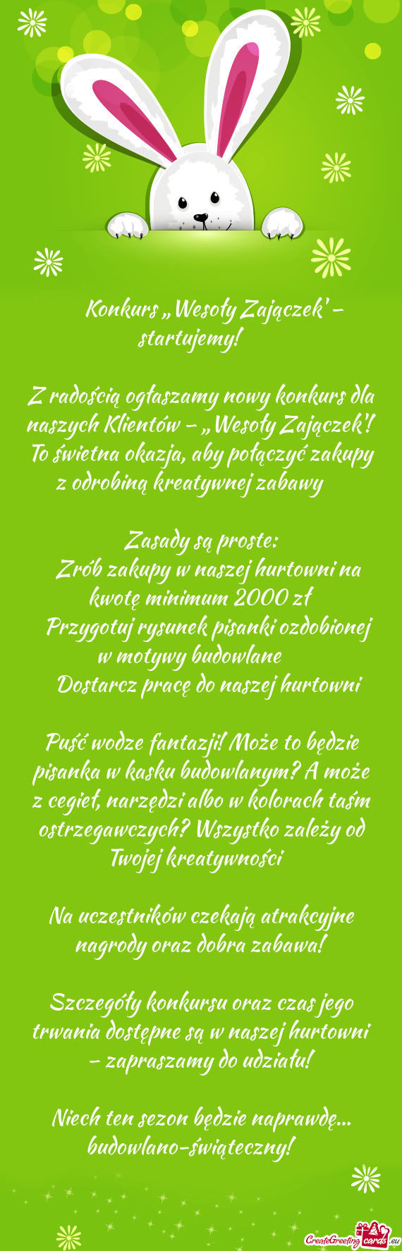 Z radością ogłaszamy nowy konkurs dla naszych Klientów – „Wesoły Zajączek”! To świetna