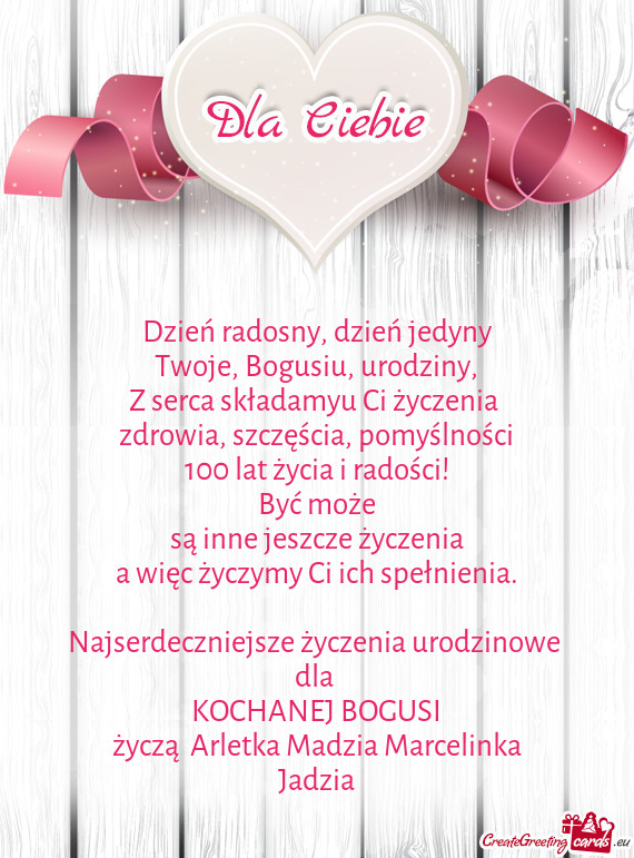 Z serca składamyu Ci życzenia