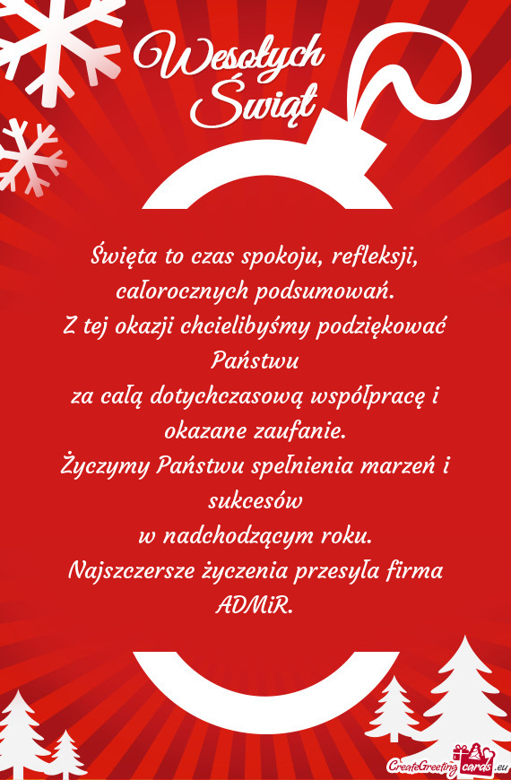 Z tej okazji chcielibyśmy podziękować Państwu za całą dotychczasową współpracę i okazan