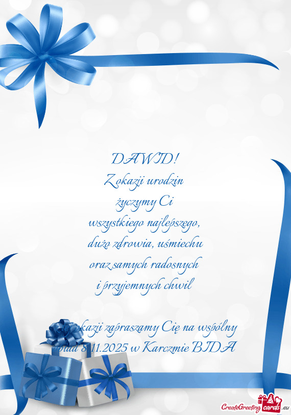 Z tej okazji zapraszamy Cię na wspólny obiad 8.11.2025 w Karczmie BIDA