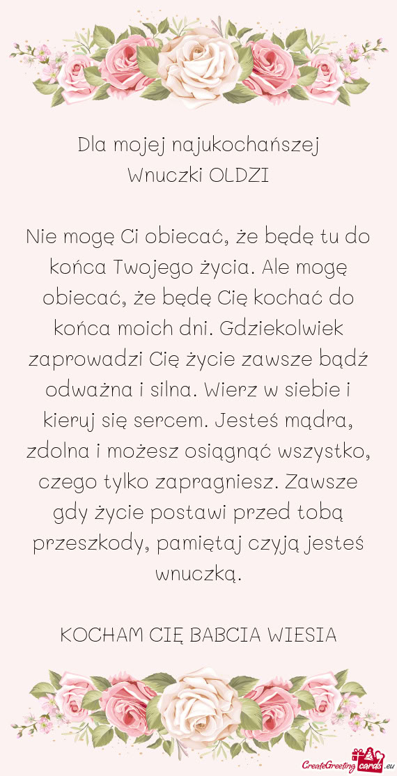 Z w siebie i kieruj się sercem. Jesteś mądra, zdolna i możesz osiągnąć wszystko, czego tylko