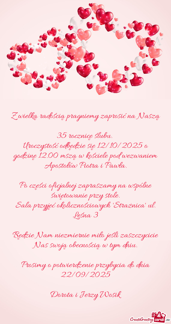 Z wielką radością pragniemy zaprosić na Naszą