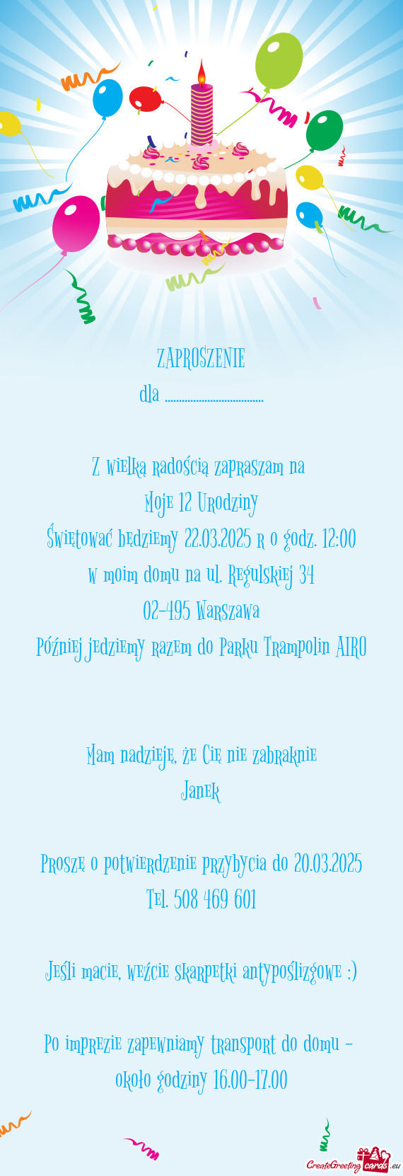 Z wielką radością zapraszam na