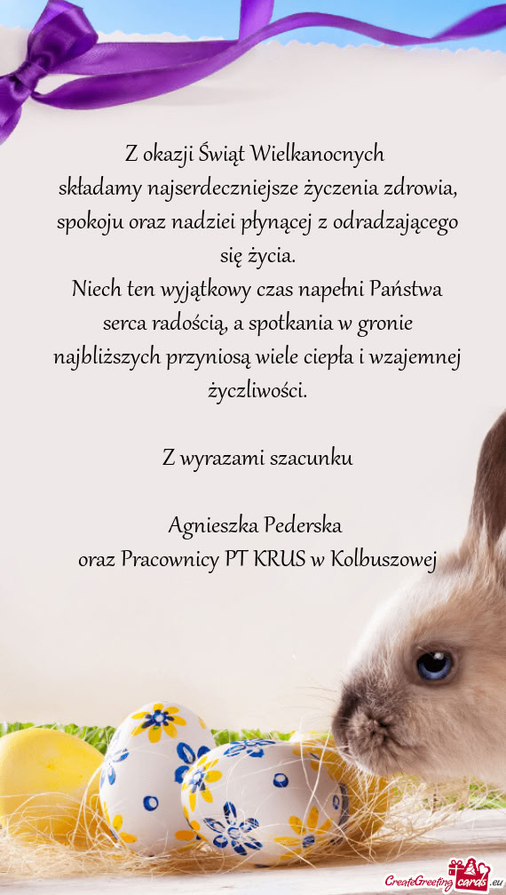 Z wyrazami szacunku Agnieszka Pederska oraz Pracownicy PT KRUS w Kolbuszowej