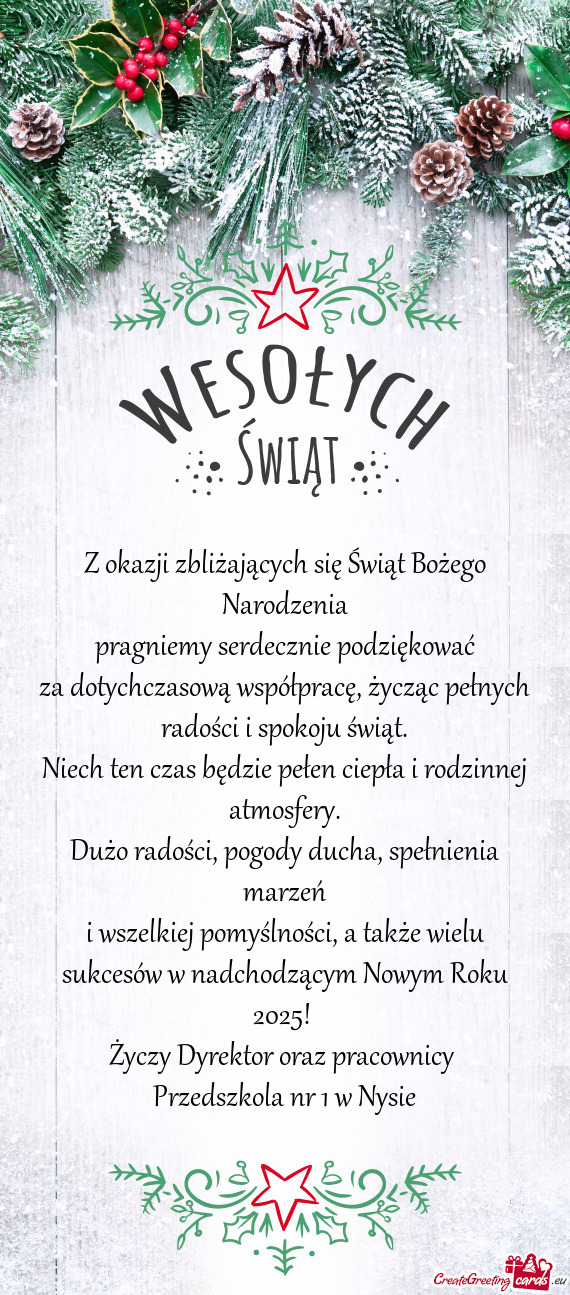 Za dotychczasową współpracę, życząc pełnych radości i spokoju świąt