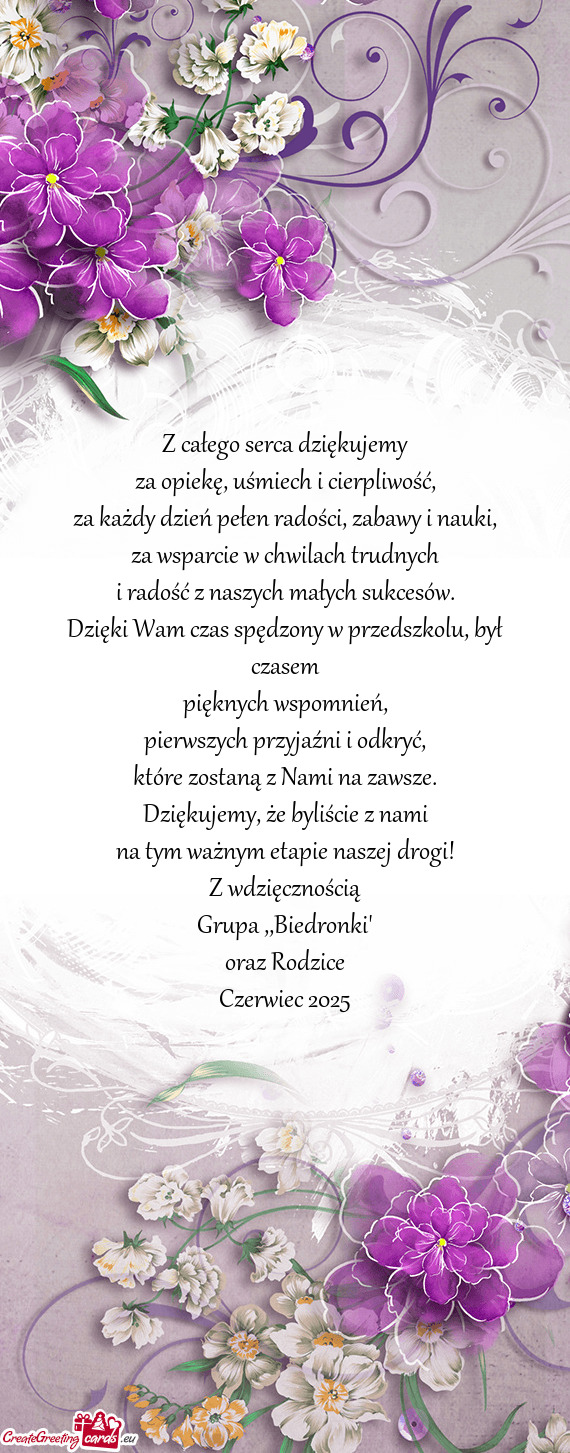 Za opiekę, uśmiech i cierpliwość