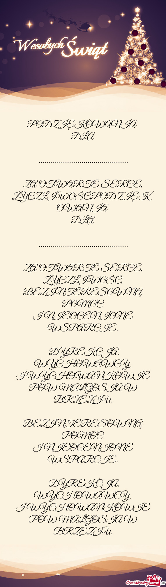 ZA OTWARTE SERCE, ŻYCZLIWOŚĆ,PODZIĘKOWANIA