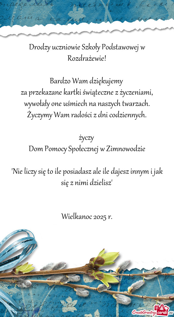 Za przekazane kartki świąteczne z życzeniami