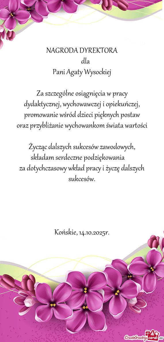 Za szczególne osiągnięcia w pracy