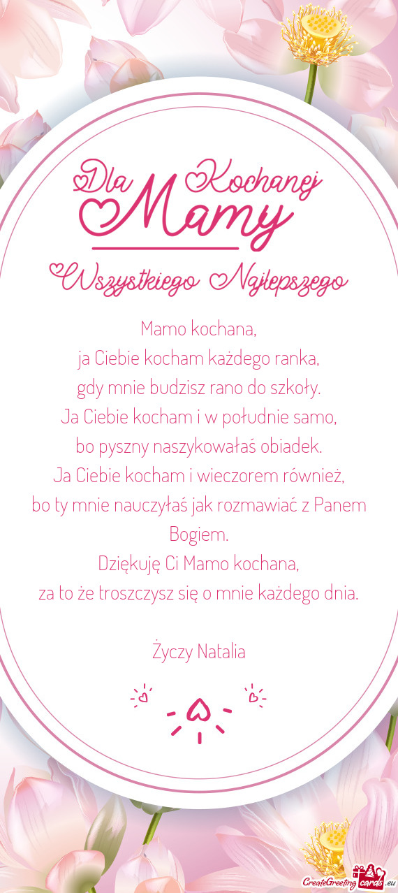 Za to że troszczysz się o mnie każdego dnia