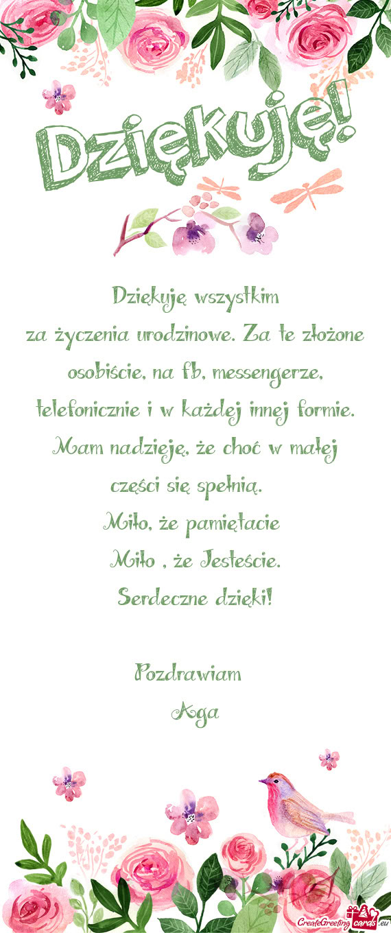 Za życzenia urodzinowe. Za te złożone osobiście, na fb, messengerze, telefonicznie i w każdej i
