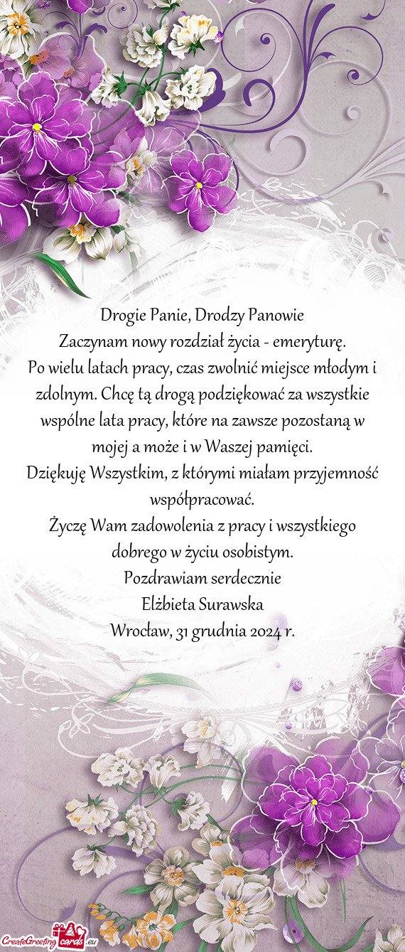 Zaczynam nowy rozdział życia - emeryturę