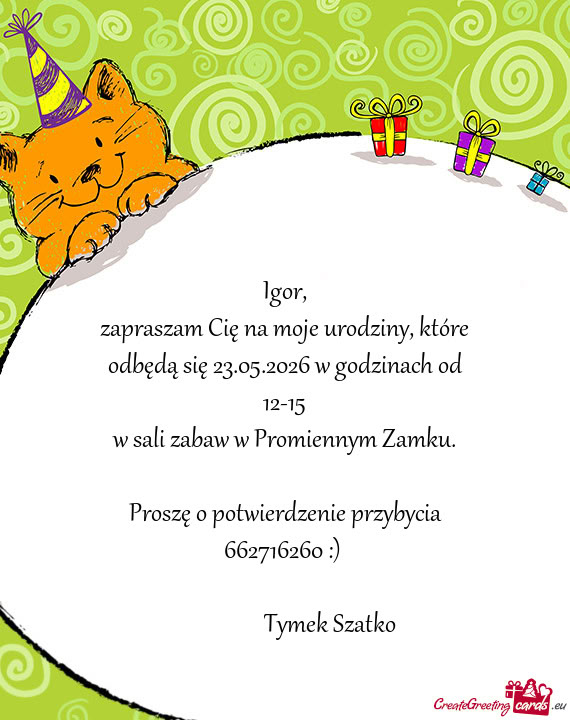 Zapraszam Cię na moje urodziny, które odbędą się 23.05.2026 w godzinach od 12-15