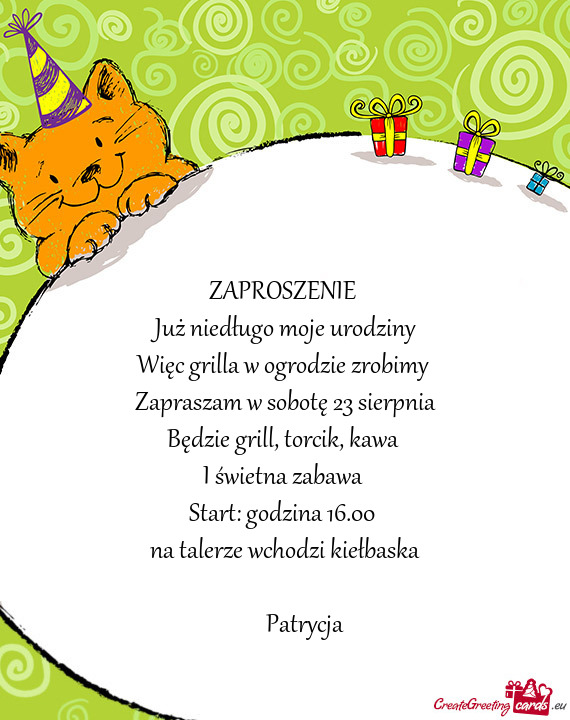 Zapraszam w sobotę 23 sierpnia