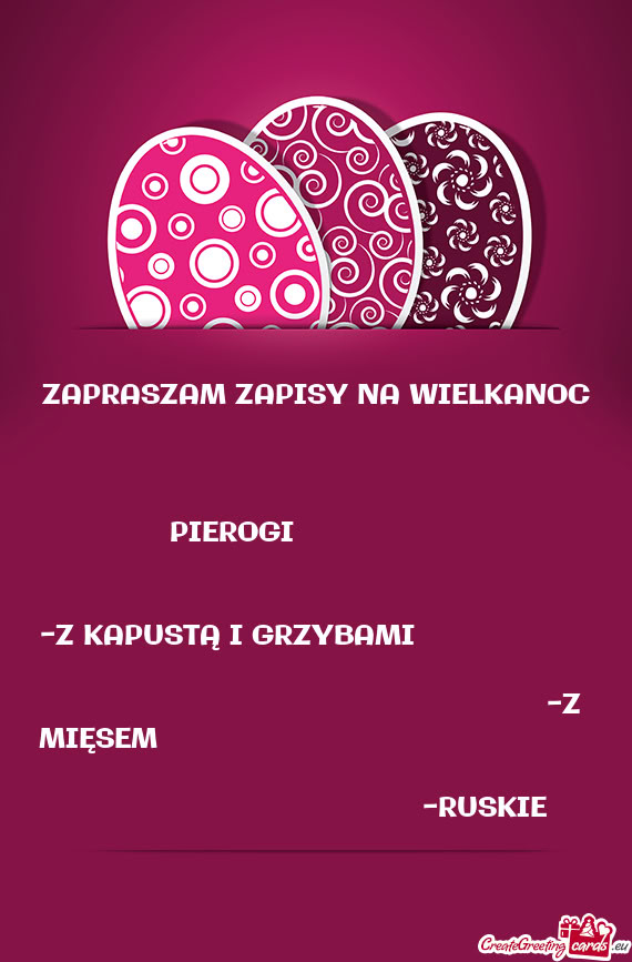 ZAPRASZAM ZAPISY NA WIELKANOC