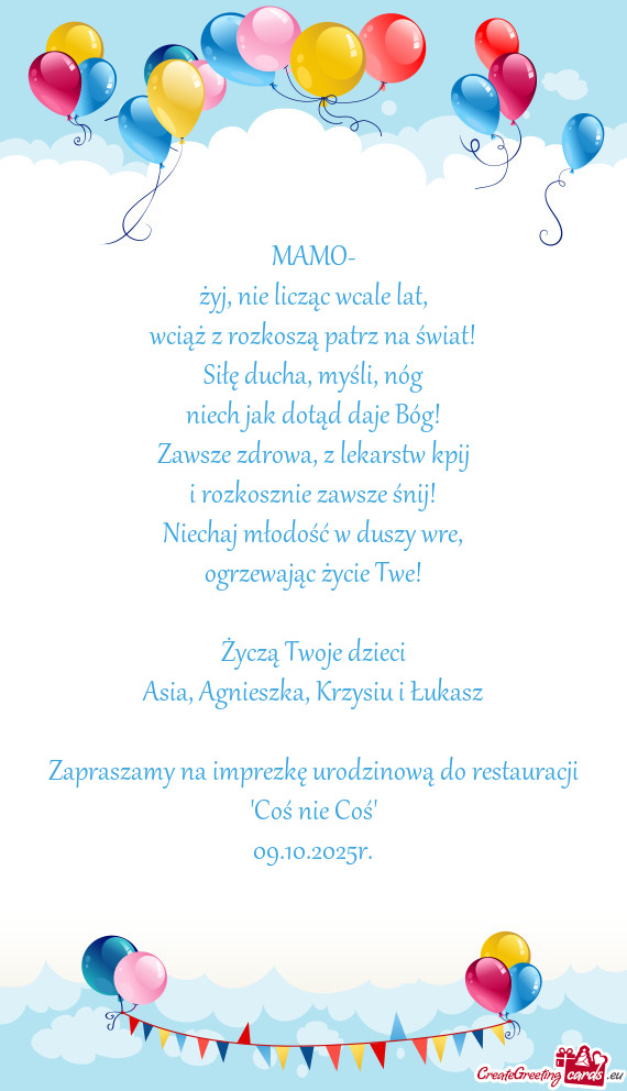 Zapraszamy na imprezkę urodzinową do restauracji "Coś nie Coś"