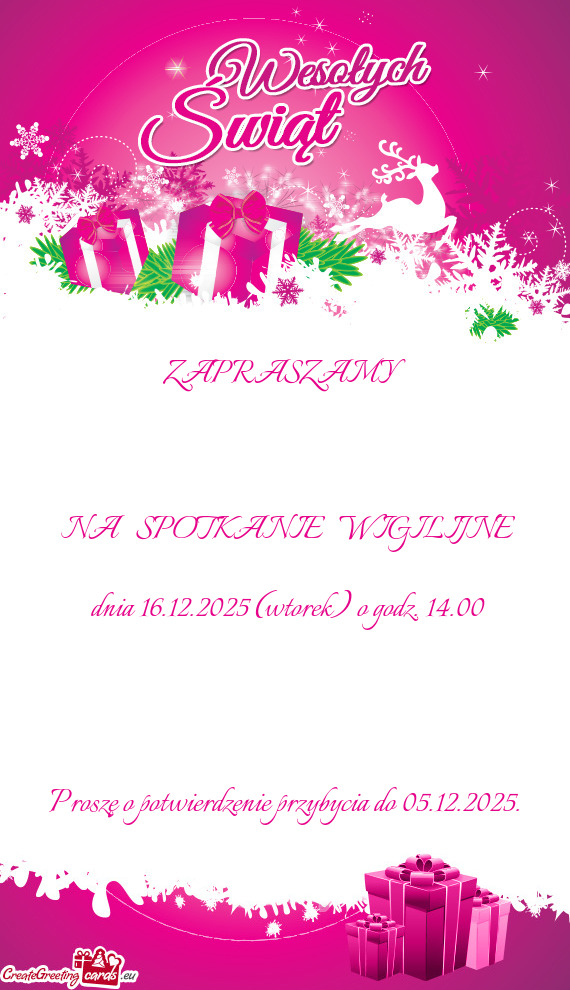 ZAPRASZAMY   NA SPOTKANIE WIGILIJNE  dnia 16