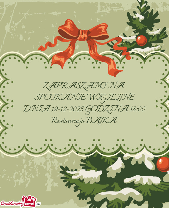 ZAPRASZAMY NA SPOTKANIE WIGILIJNE