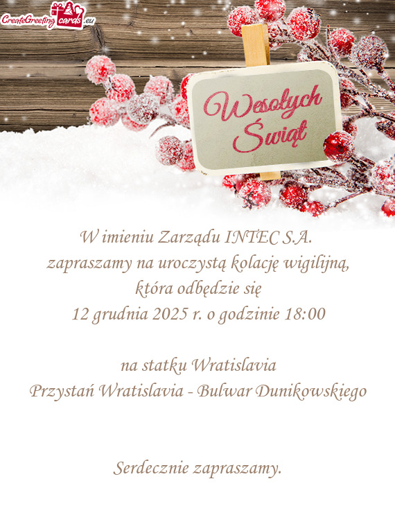 Zapraszamy na uroczystą kolację wigilijną